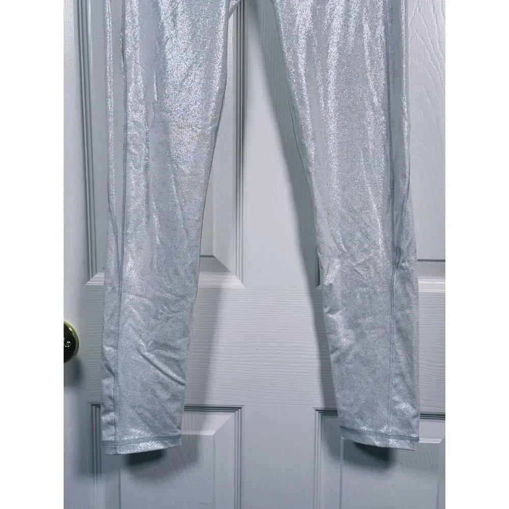 NWT Victoria's Secret Knockout Metallic Shimmer Leggings Size Medium Silver Gym